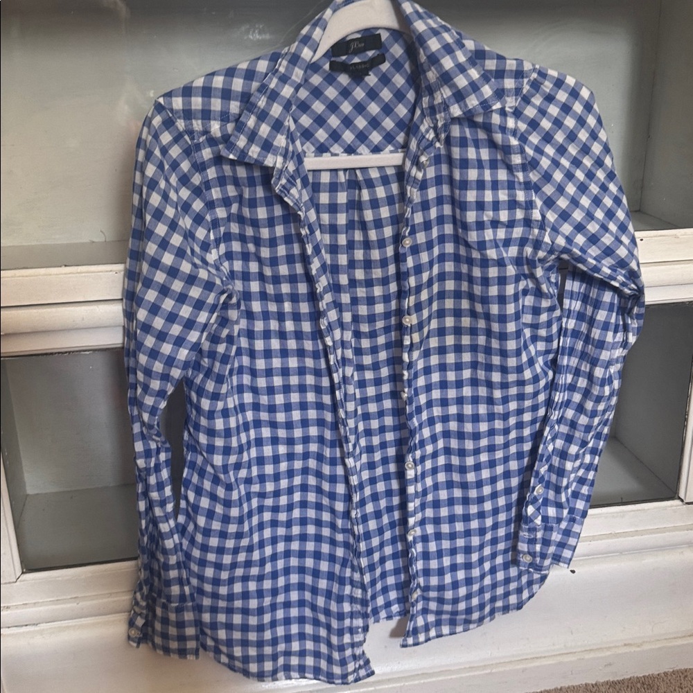 J. Crew Blue and White Gingham Shirt